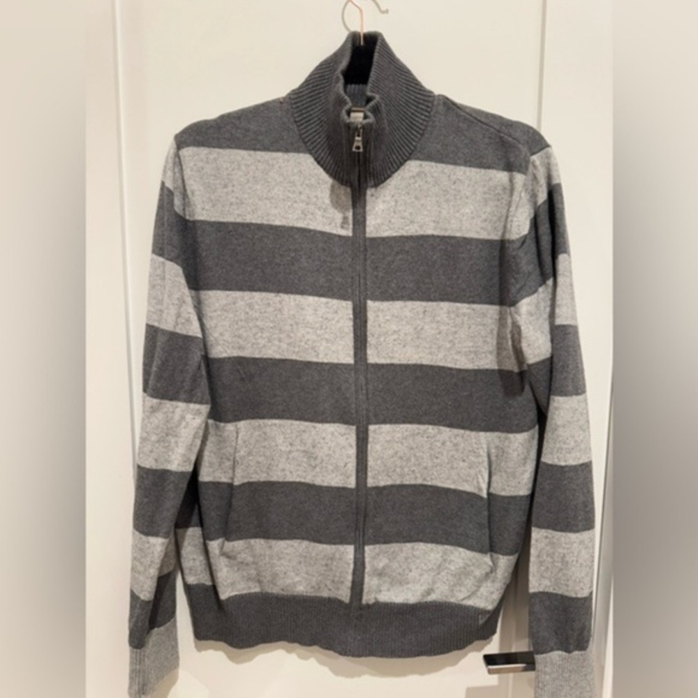 Banana Republic Men’s Medium Striped Zip Up Cardigan Sweater M cotton cashmere